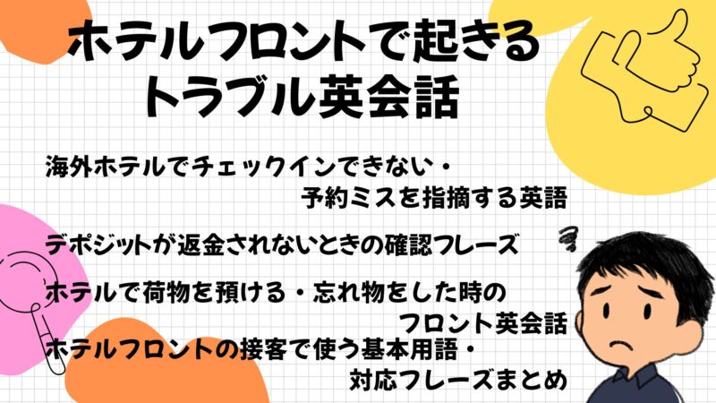 ホテルフロントで起きるトラブル英会話(チェックイン・接客・返金)