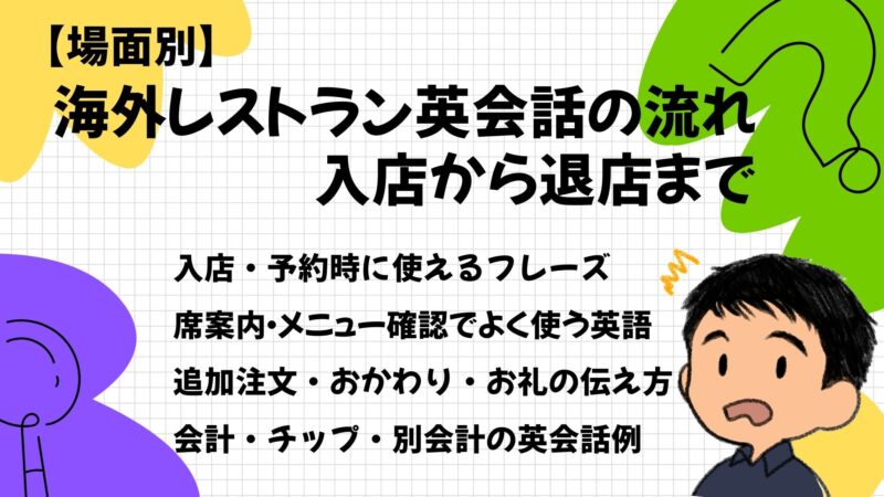 海外レストラン英会話の流れ入店から